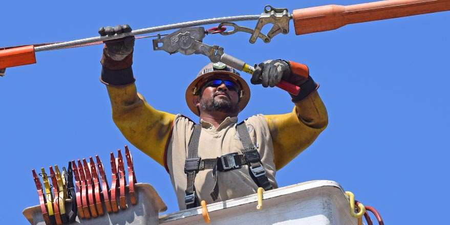 hot line glove work in bucket truck